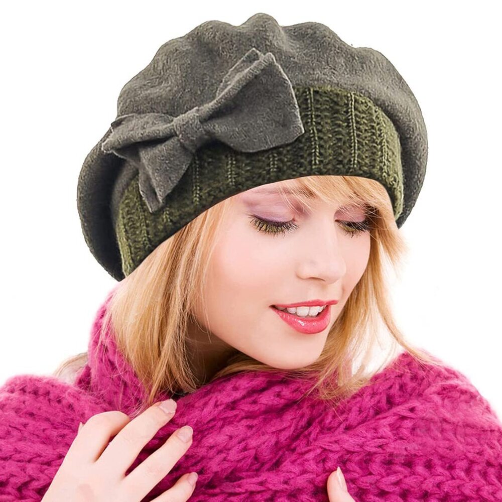 6691 Womens Wool Berets French Beret Beanie Winter Hats Hy022 (green)